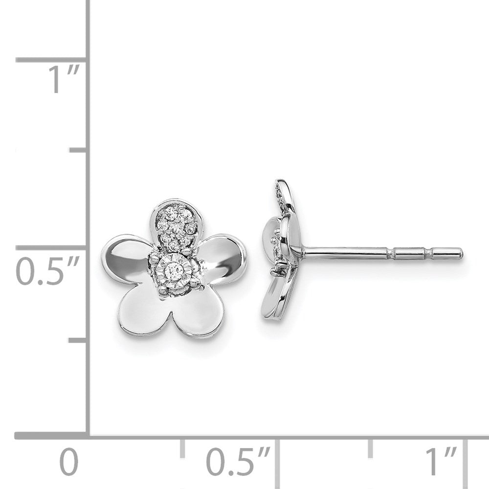 Solid 14k White Gold Simulated CZ Flower Earrings