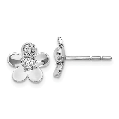Solid 14k White Gold Simulated CZ Flower Earrings
