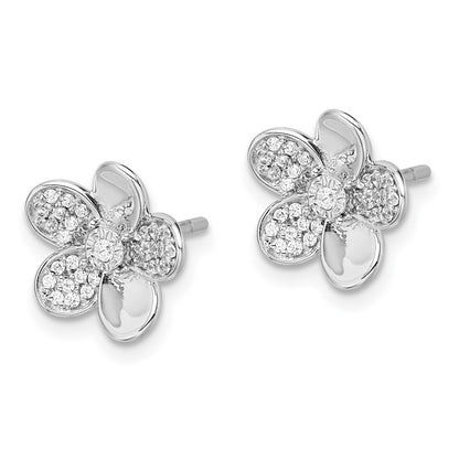 Solid 14k White Gold Simulated CZ Flower Earrings