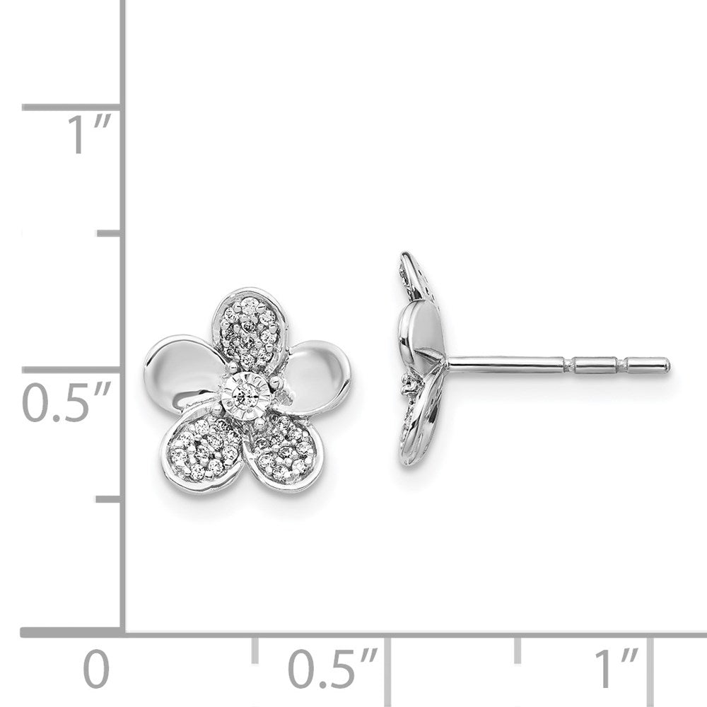 Solid 14k White Gold Simulated CZ Flower Earrings