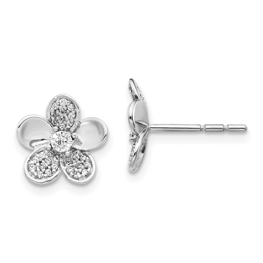 14k White Gold Real Diamond Flower Earrings EM3980-020-WA