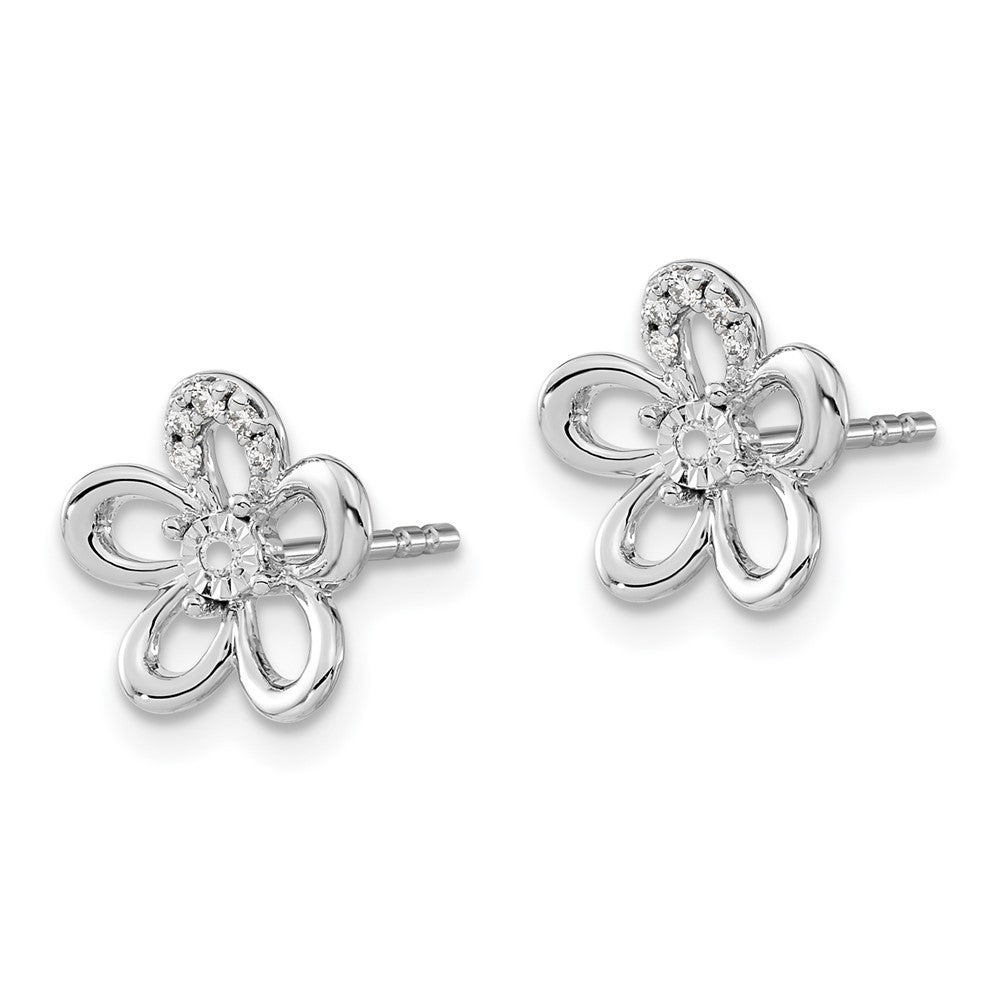 Solid 14k White Gold Simulated CZ Flower Earrings