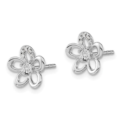 Solid 14k White Gold Simulated CZ Flower Earrings