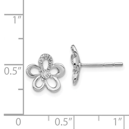 Solid 14k White Gold Simulated CZ Flower Earrings