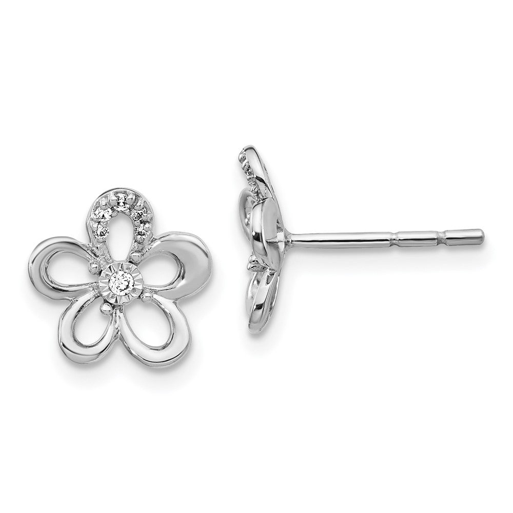 Solid 14k White Gold Simulated CZ Flower Earrings