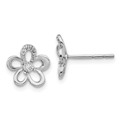 Solid 14k White Gold Simulated CZ Flower Earrings