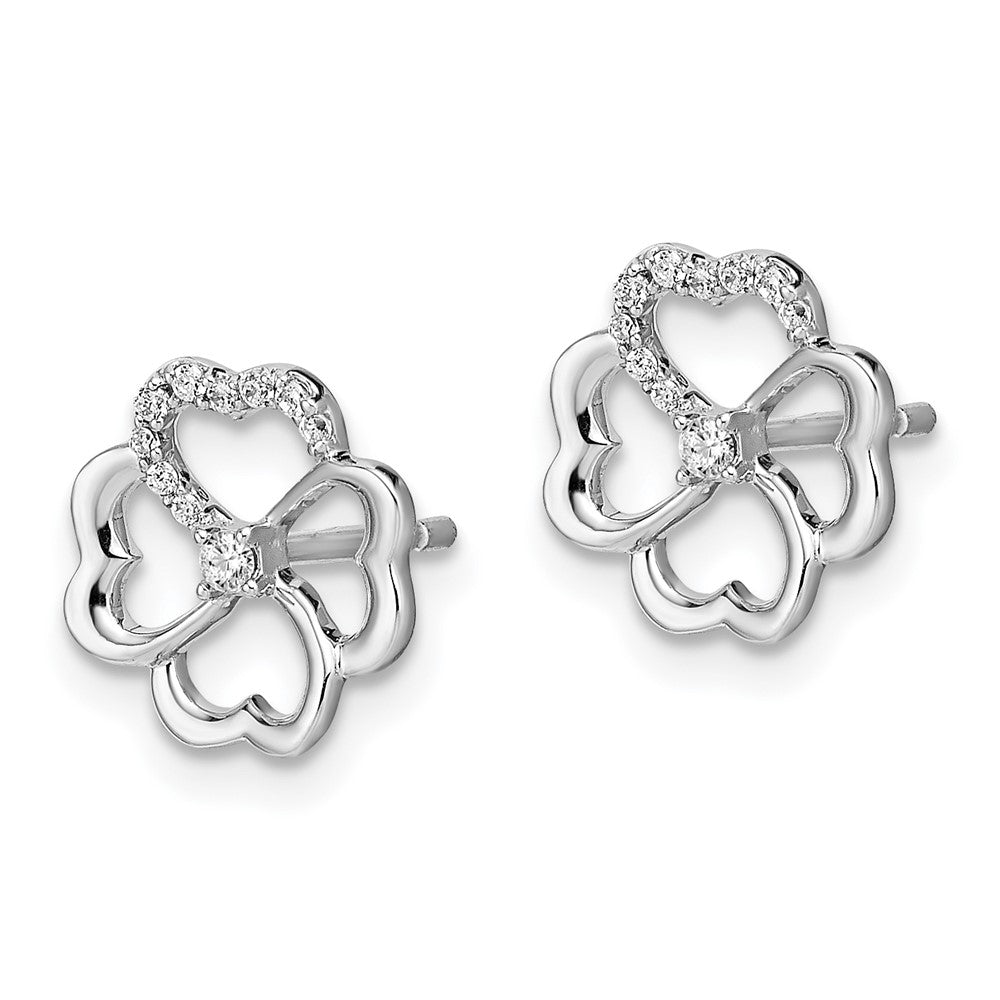 Solid 14k White Gold Simulated CZ Fancy Clover Earrings