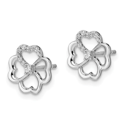 Solid 14k White Gold Simulated CZ Fancy Clover Earrings