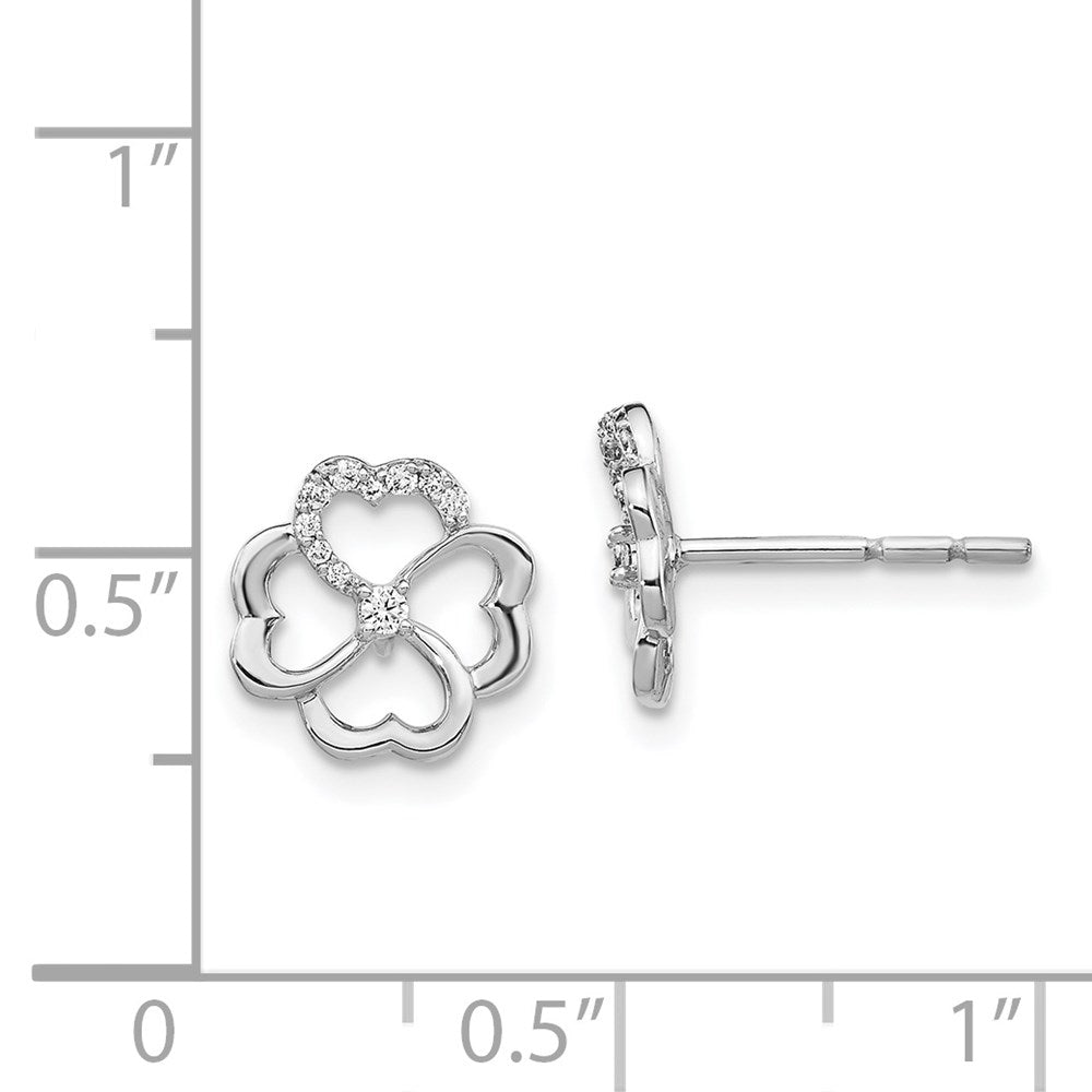 Solid 14k White Gold Simulated CZ Fancy Clover Earrings