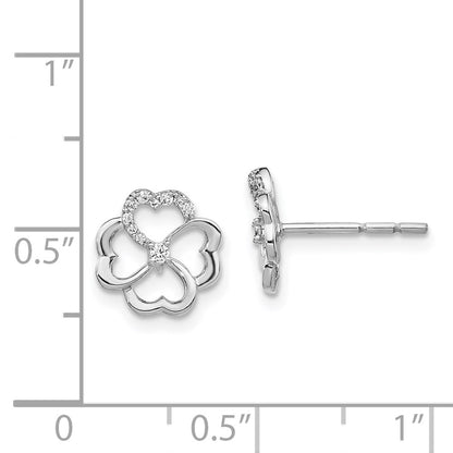 Solid 14k White Gold Simulated CZ Fancy Clover Earrings