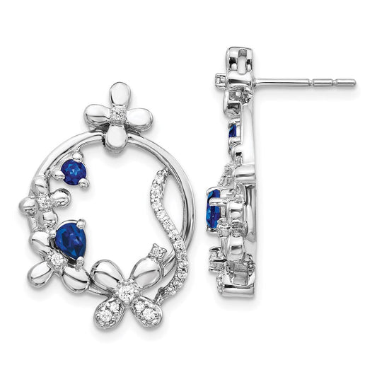 14k White Gold Real Diamond & Sapphire Flower Earrings EM3986-SA-025-WA