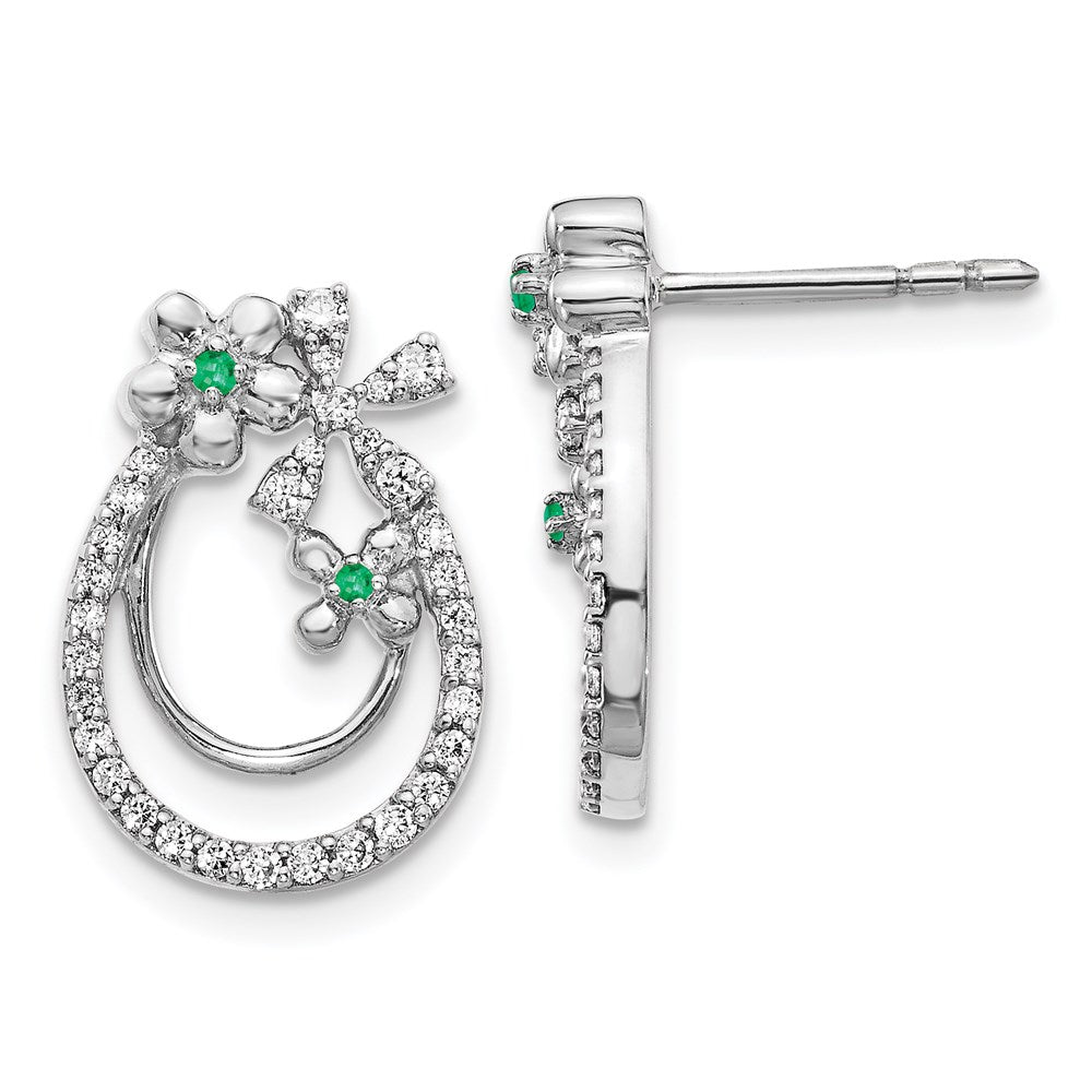 14k White Gold Real Diamond & Emerald Flower Earrings EM3988-EM-033-WA