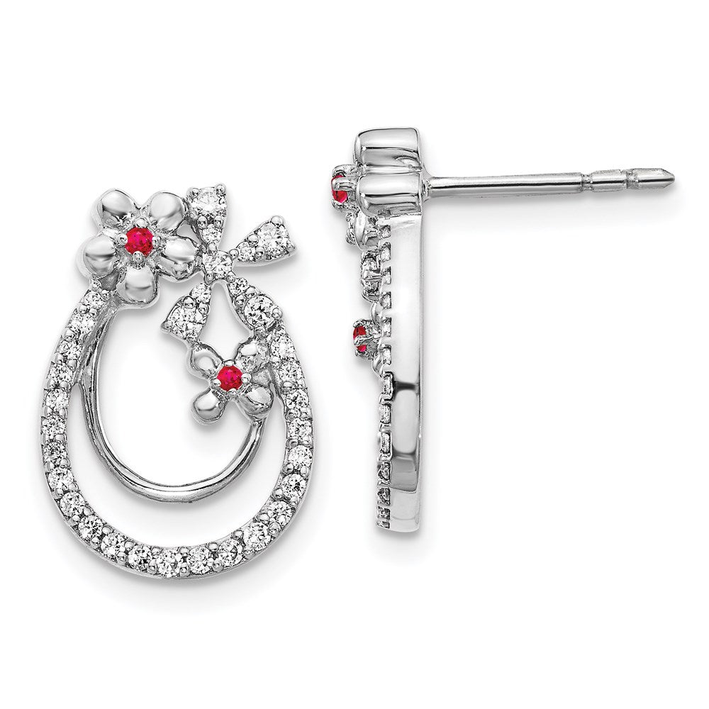 14k White Gold Real Diamond & Ruby Flower Earrings EM3988-RU-033-WA