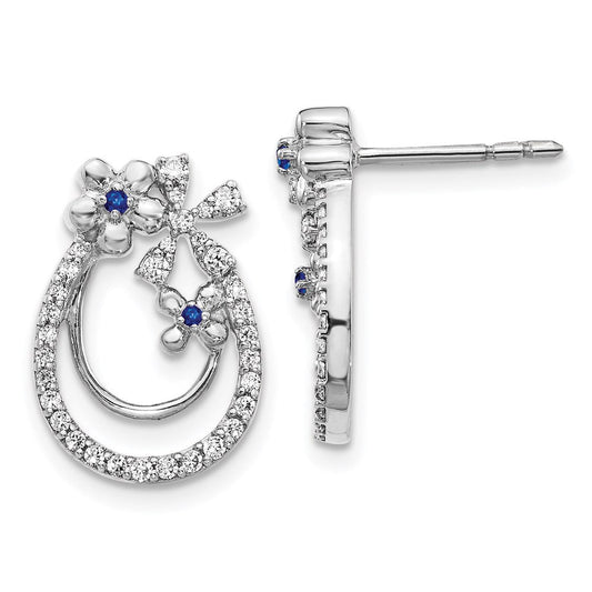 14k White Gold Real Diamond & Sapphire Flower Earrings EM3988-SA-033-WA