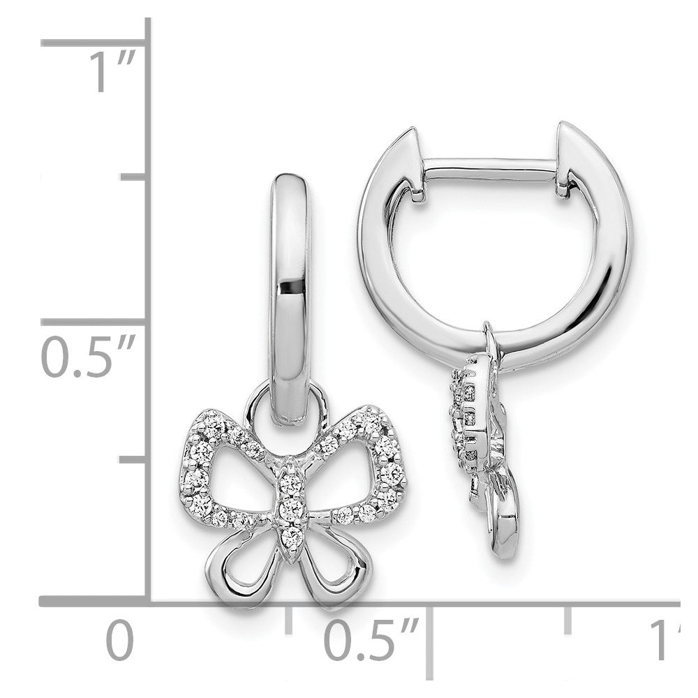 Solid 14k White Gold Simulated CZ Hoop Butterfly Earrings