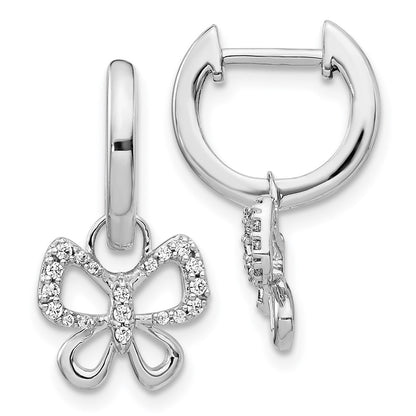 Solid 14k White Gold Simulated CZ Hoop Butterfly Earrings
