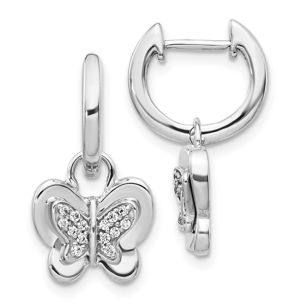 14k White Gold Real Diamond Hoop Butterfly Earrings EM3990-015-WA
