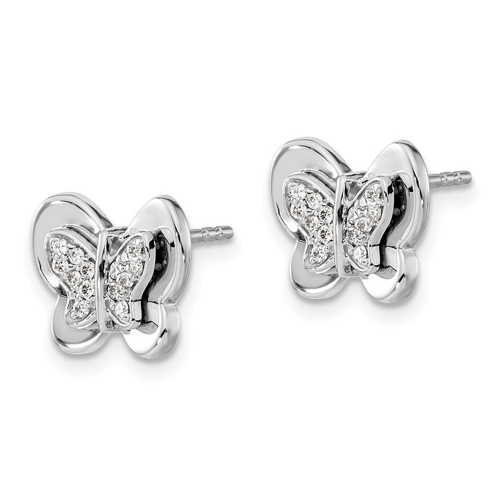 Solid 14k White Gold Simulated CZ Butterfly Earrings