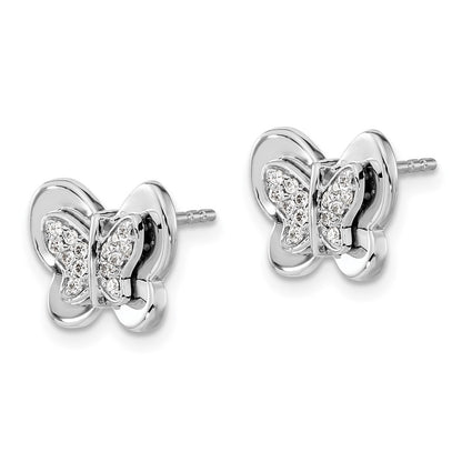 Solid 14k White Gold Simulated CZ Butterfly Earrings