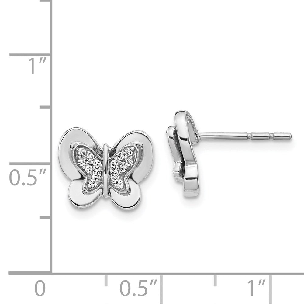 Solid 14k White Gold Simulated CZ Butterfly Earrings
