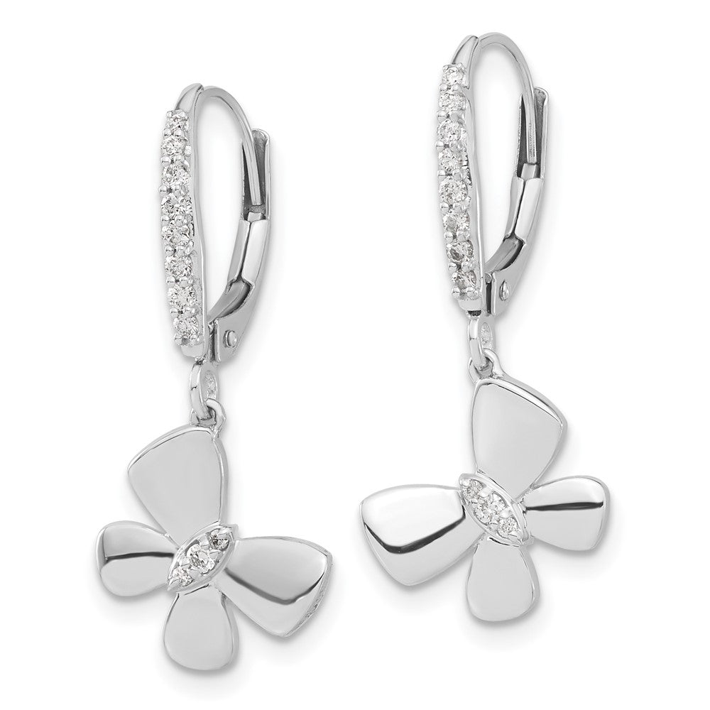 Solid 14k White Gold Simulated CZ Butterfly LeverbacK Earrings