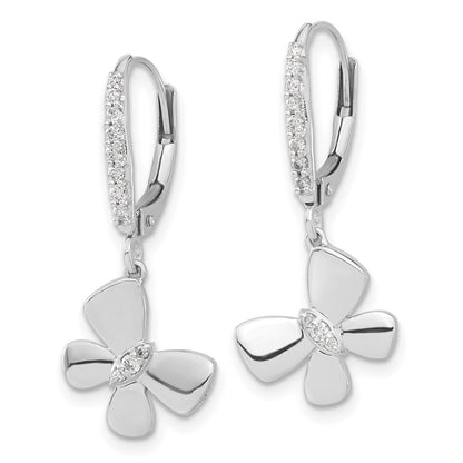 Solid 14k White Gold Simulated CZ Butterfly LeverbacK Earrings