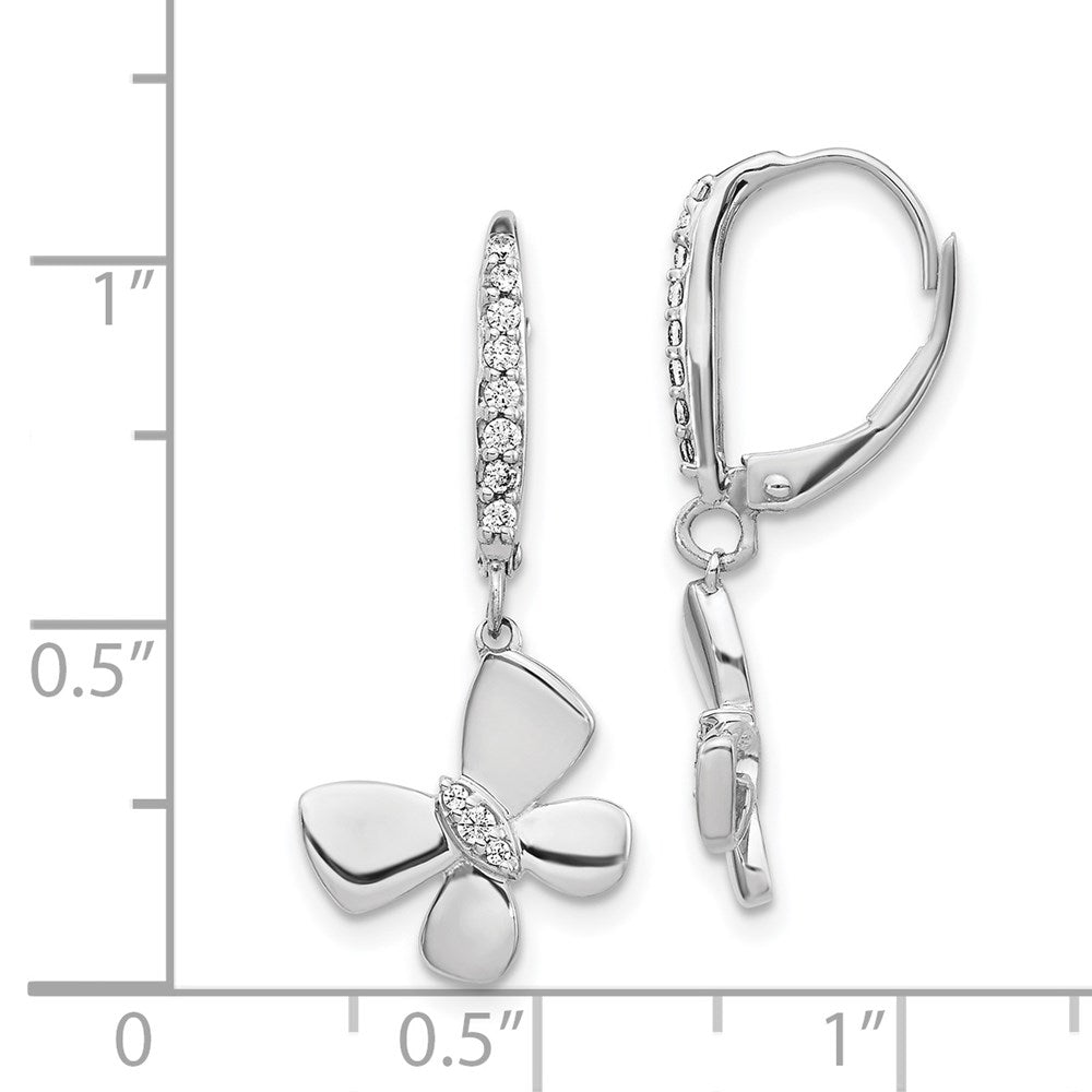 Solid 14k White Gold Simulated CZ Butterfly LeverbacK Earrings
