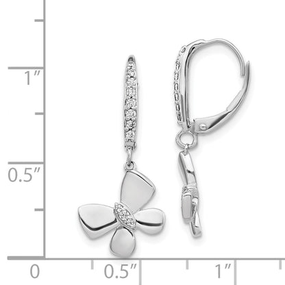 Solid 14k White Gold Simulated CZ Butterfly LeverbacK Earrings