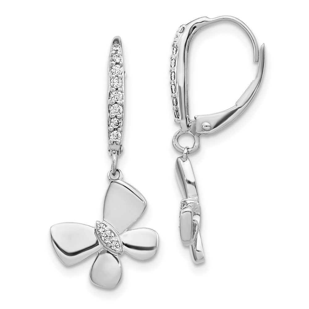 Solid 14k White Gold Simulated CZ Butterfly LeverbacK Earrings