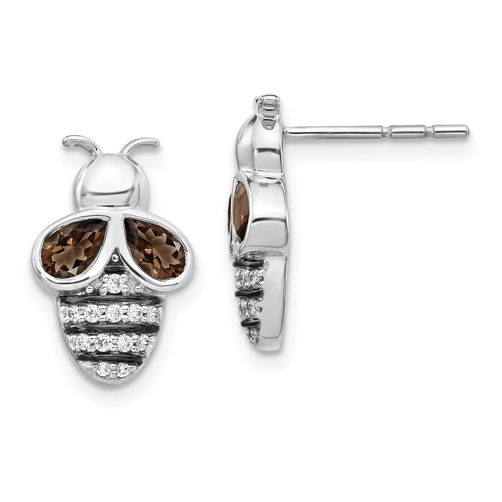 14k White Gold Real Diamond and Smokey Quartz Bee Earrings EM3995-SQ-015-WA