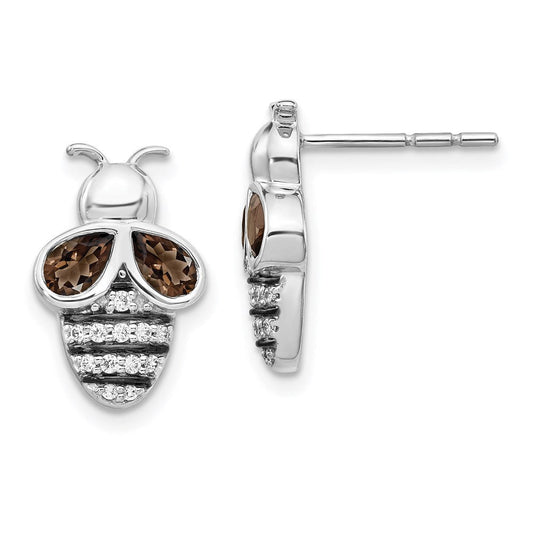14k White Gold Real Diamond and Smokey Quartz Bee Earrings EM3995-SQ-015-WA