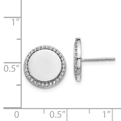Solid 14k White Gold Simulated CZ Fancy Circle Earrings