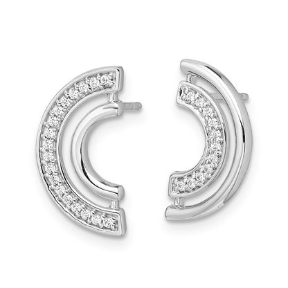 Solid 14k White Gold Simulated CZ Fancy Curved Earrings
