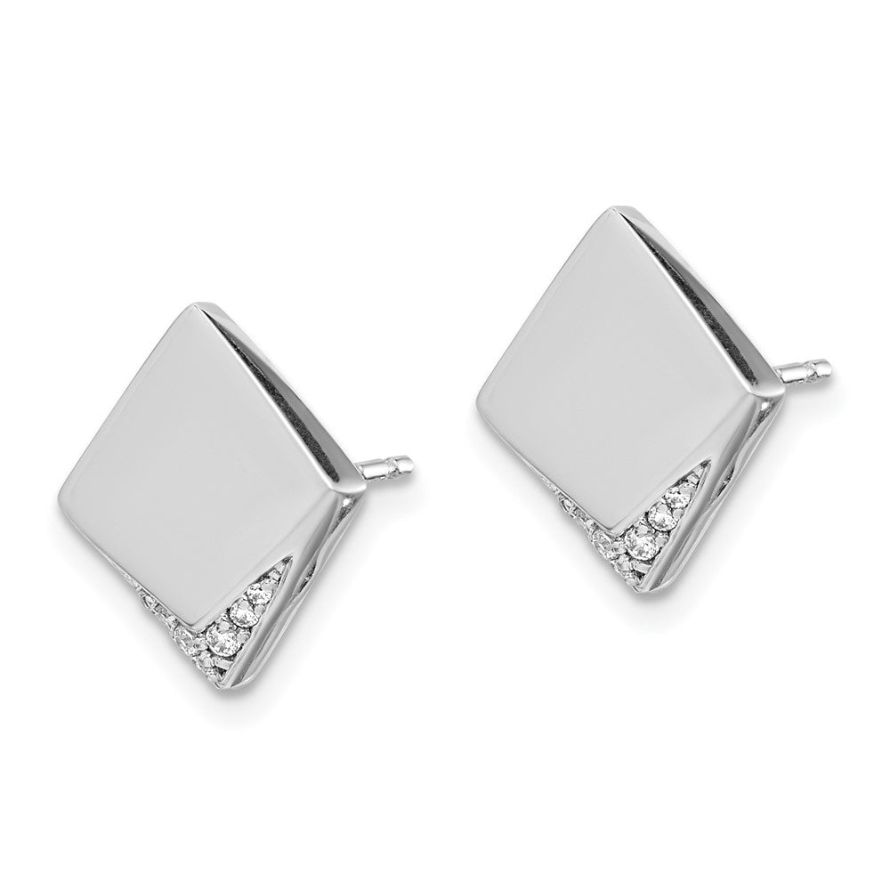 Solid 14k White Gold Simulated CZ Fancy Square Earrings