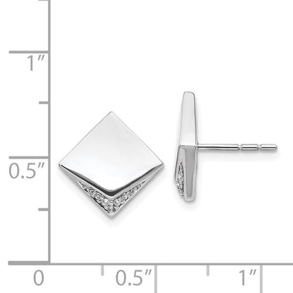 Solid 14k White Gold Simulated CZ Fancy Square Earrings