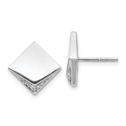Solid 14k White Gold Simulated CZ Fancy Square Earrings
