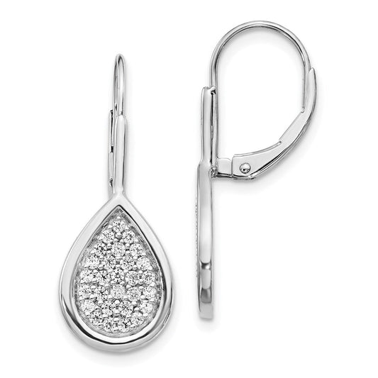 14k White Gold Real Diamond Fancy Teardrop Leverback Earrings EM4009-050-WA