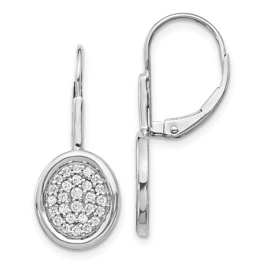 Solid 14k White Gold Simulated CZ Fancy Oval LeverbacK Earrings