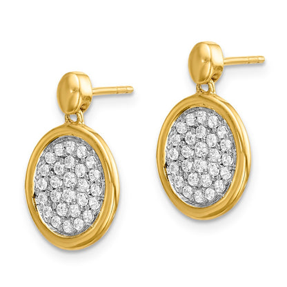 Solid 14k White Gold Simulated CZ Fancy Oval Post Earrings