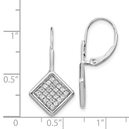 Solid 14k White Gold Simulated CZ Fancy Square LeverbacK Earrings