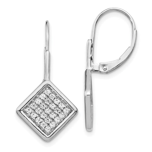 14k White Gold Real Diamond Fancy Square Leverback Earrings EM4012-050-WA