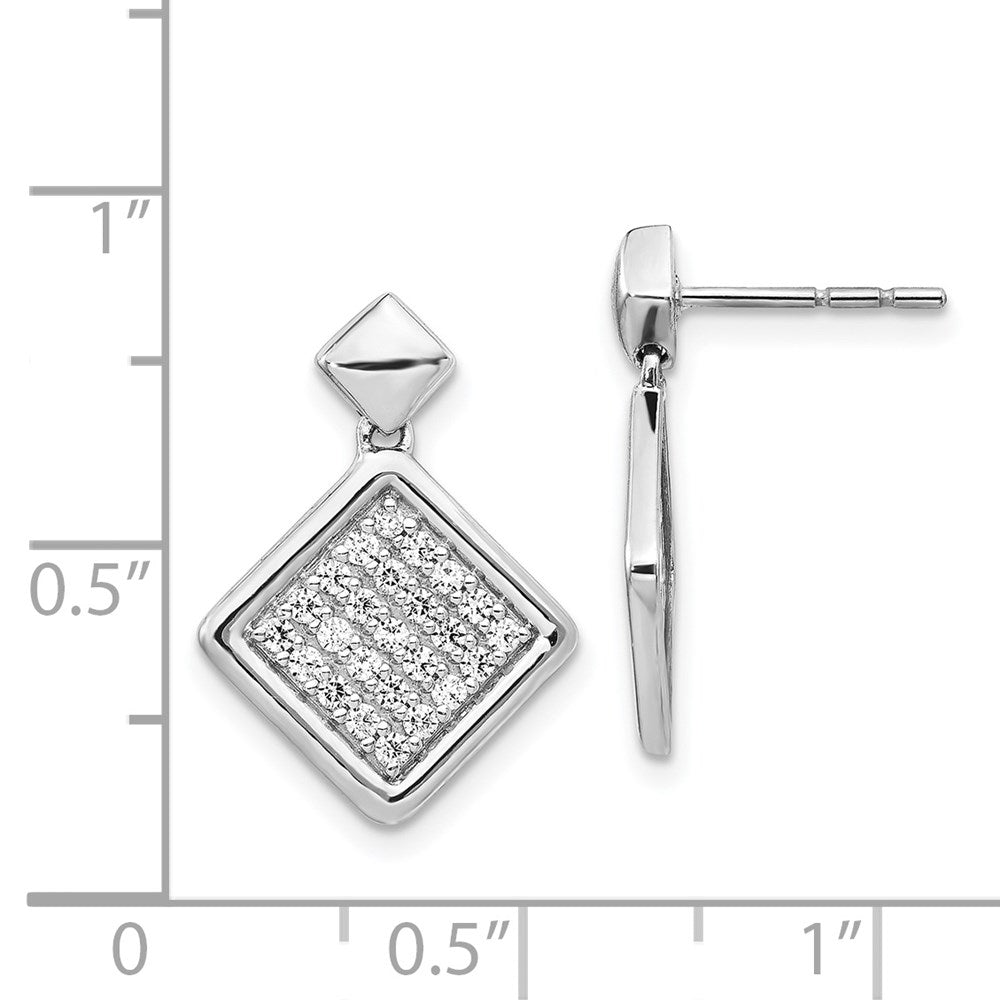 Solid 14k White Gold Simulated CZ Fancy Square Post Earrings