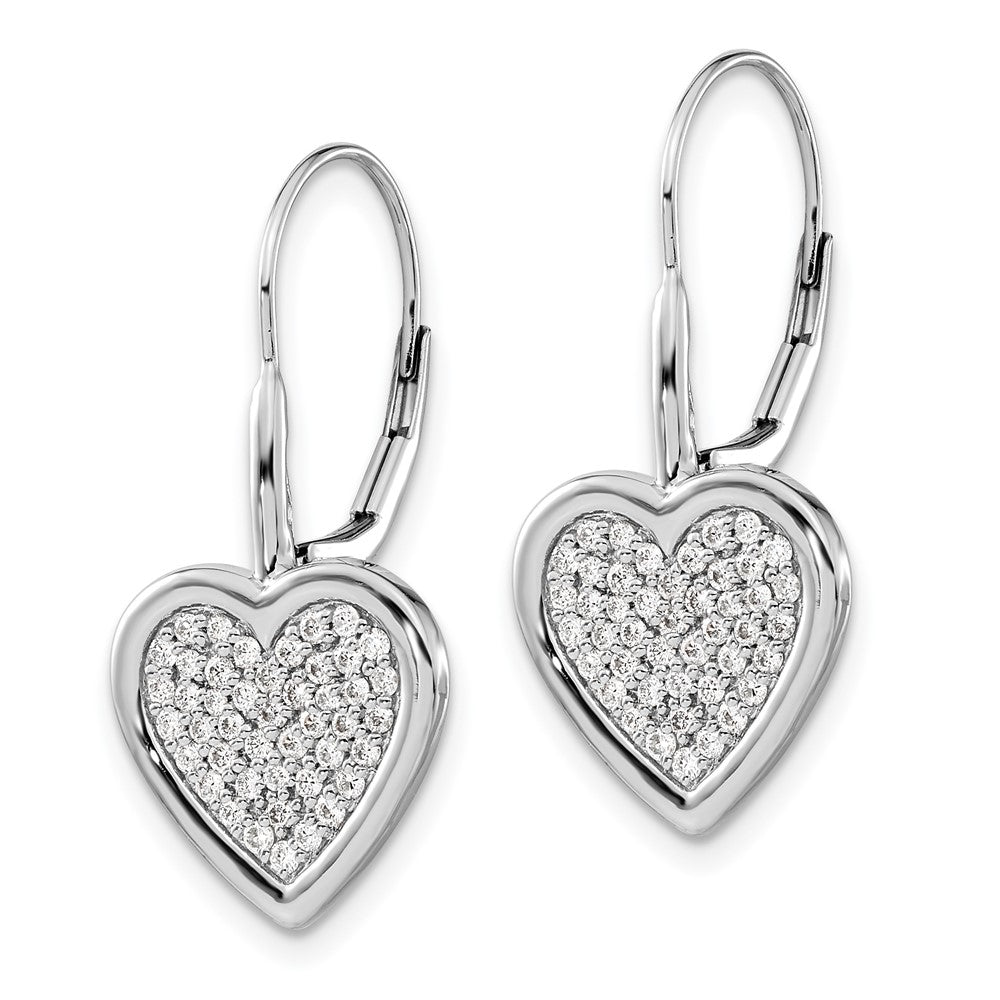 Solid 14k White Gold Simulated CZ Fancy Heart LeverbacK Earrings