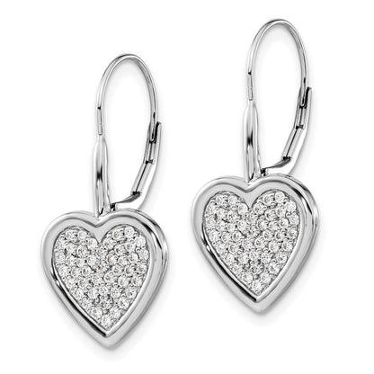 Solid 14k White Gold Simulated CZ Fancy Heart LeverbacK Earrings