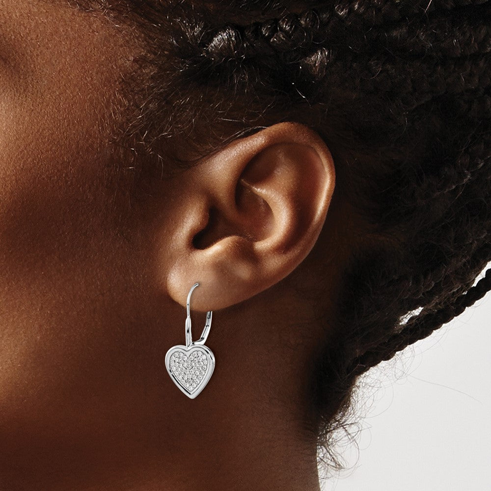 Solid 14k White Gold Simulated CZ Fancy Heart LeverbacK Earrings