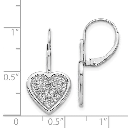 Solid 14k White Gold Simulated CZ Fancy Heart LeverbacK Earrings