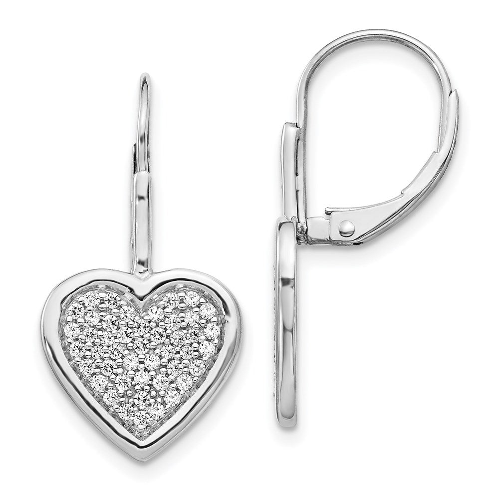 14k White Gold Real Diamond Fancy Heart Leverback Earrings EM4014-050-WA