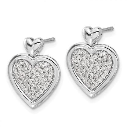 Solid 14k White Gold Simulated CZ Fancy Heart Post Earrings