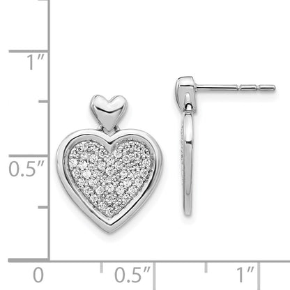 Solid 14k White Gold Simulated CZ Fancy Heart Post Earrings