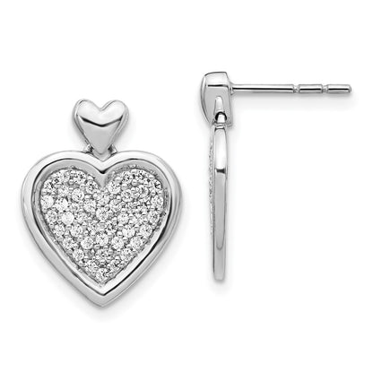 Solid 14k White Gold Simulated CZ Fancy Heart Post Earrings